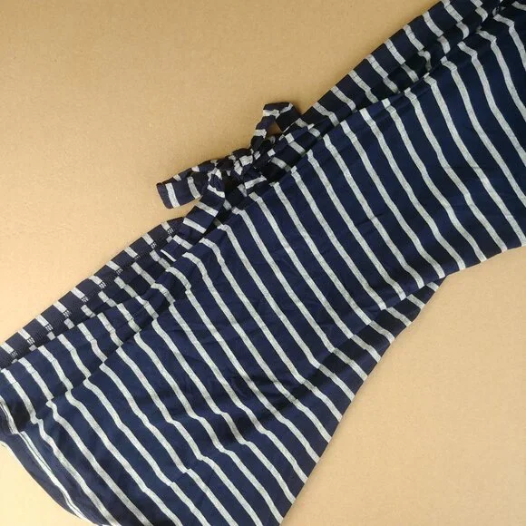 Weekend Suzanne Betro navy blue stripes open bow sleeve stretchy top blo… - Picture 6 of 14